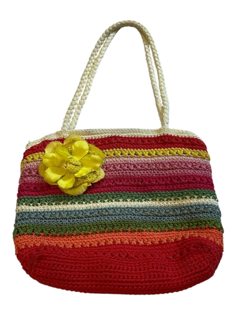 LINA Crochet Purse Hand Bag Multicolour Stripes Braided Straps **READ